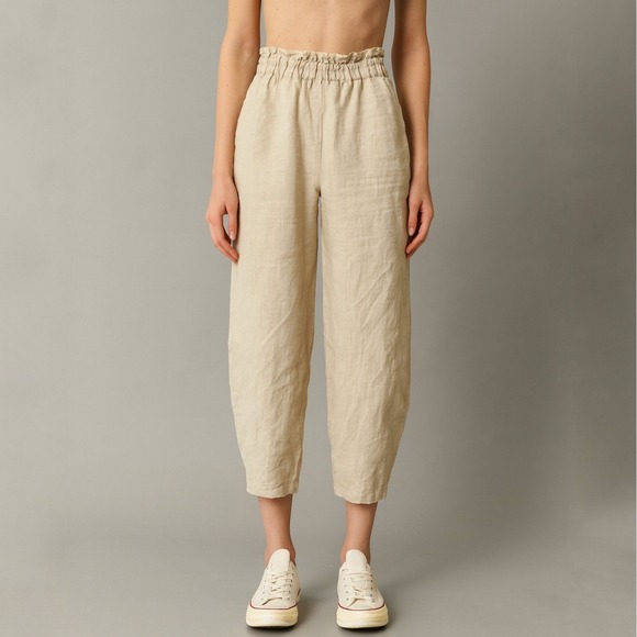 LenokLINENcom Pants - LenokLINEN tan flax Linen Lantern Pants Turkish Style Relaxed Fit Size Medium